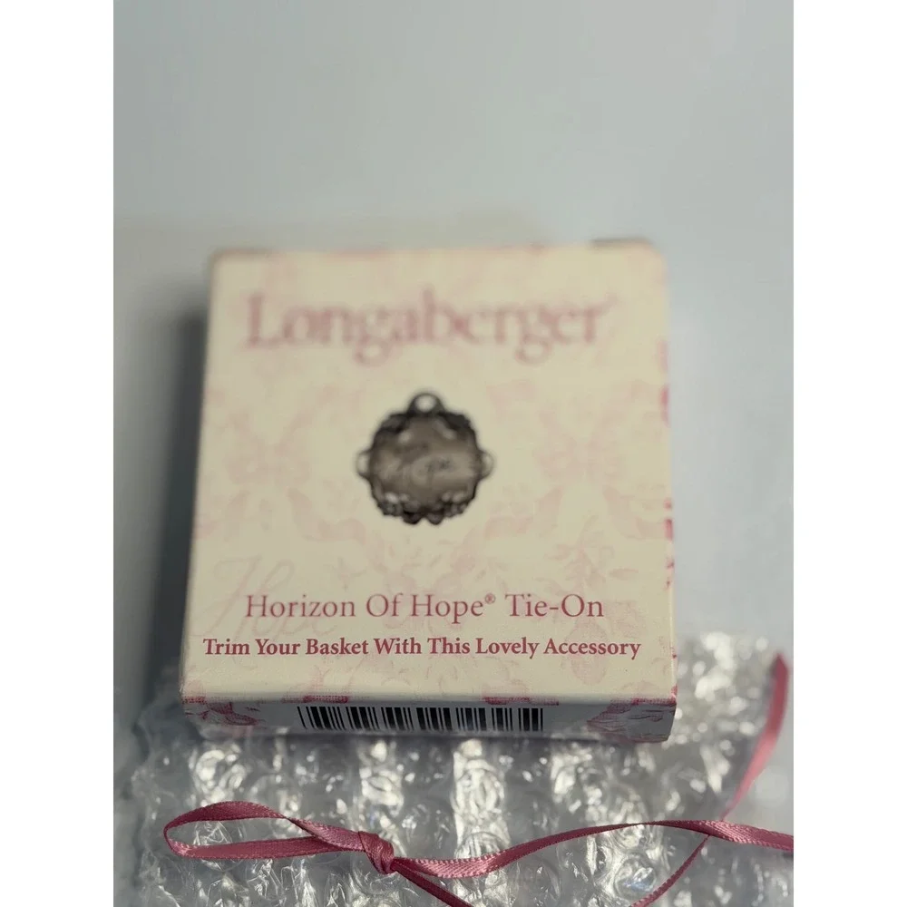 Longaberger Horizon Of Hope Tie-On Silver Pewter Tone Basket Charm Pink Ribbon